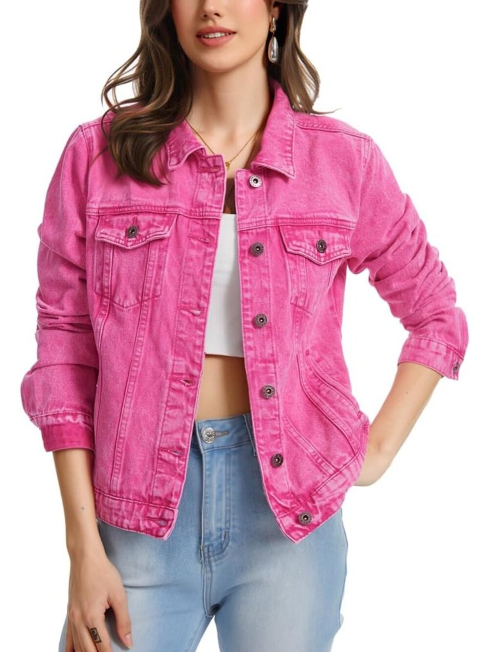 Stylish Women's Long Sleeve Denim Shacket Jacket with Pockets - Casual Jean Coat